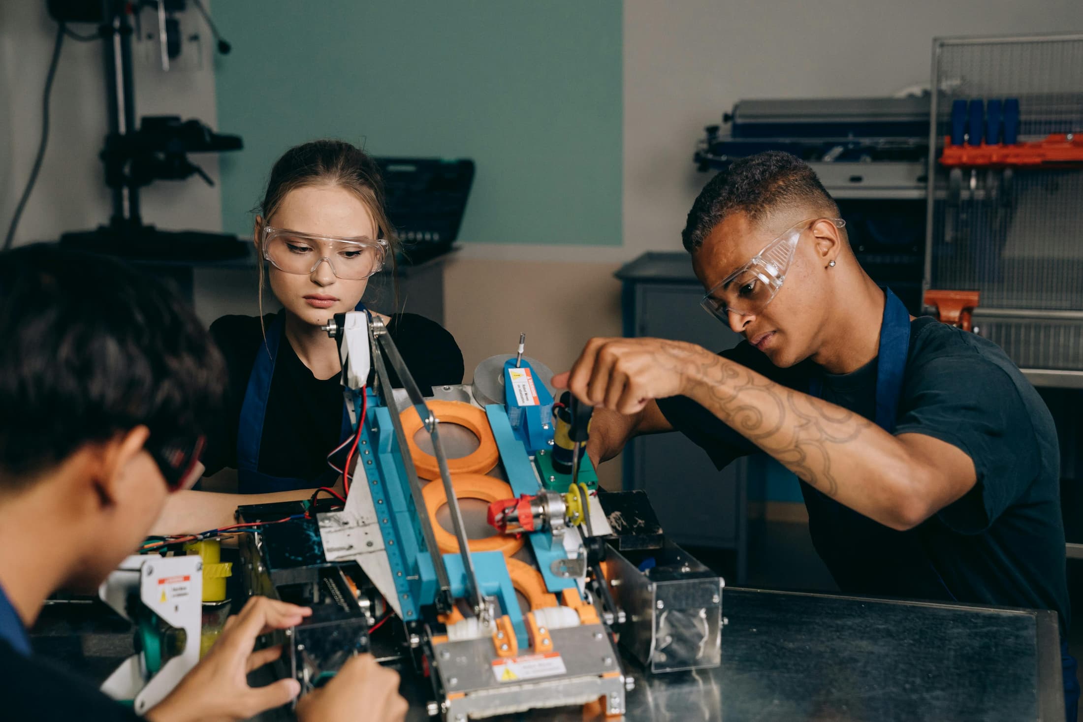 Students working together on a robotics project