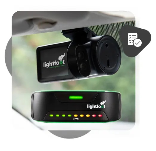 Lightfoot Vision dashcam above the Lightfoot coaching device with green, amber and red indicator lights