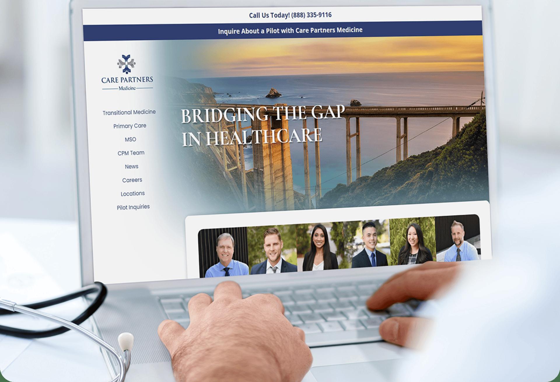 LightHouse Graphics portfolio mockup showing a Care Partners Medicine website on a laptop