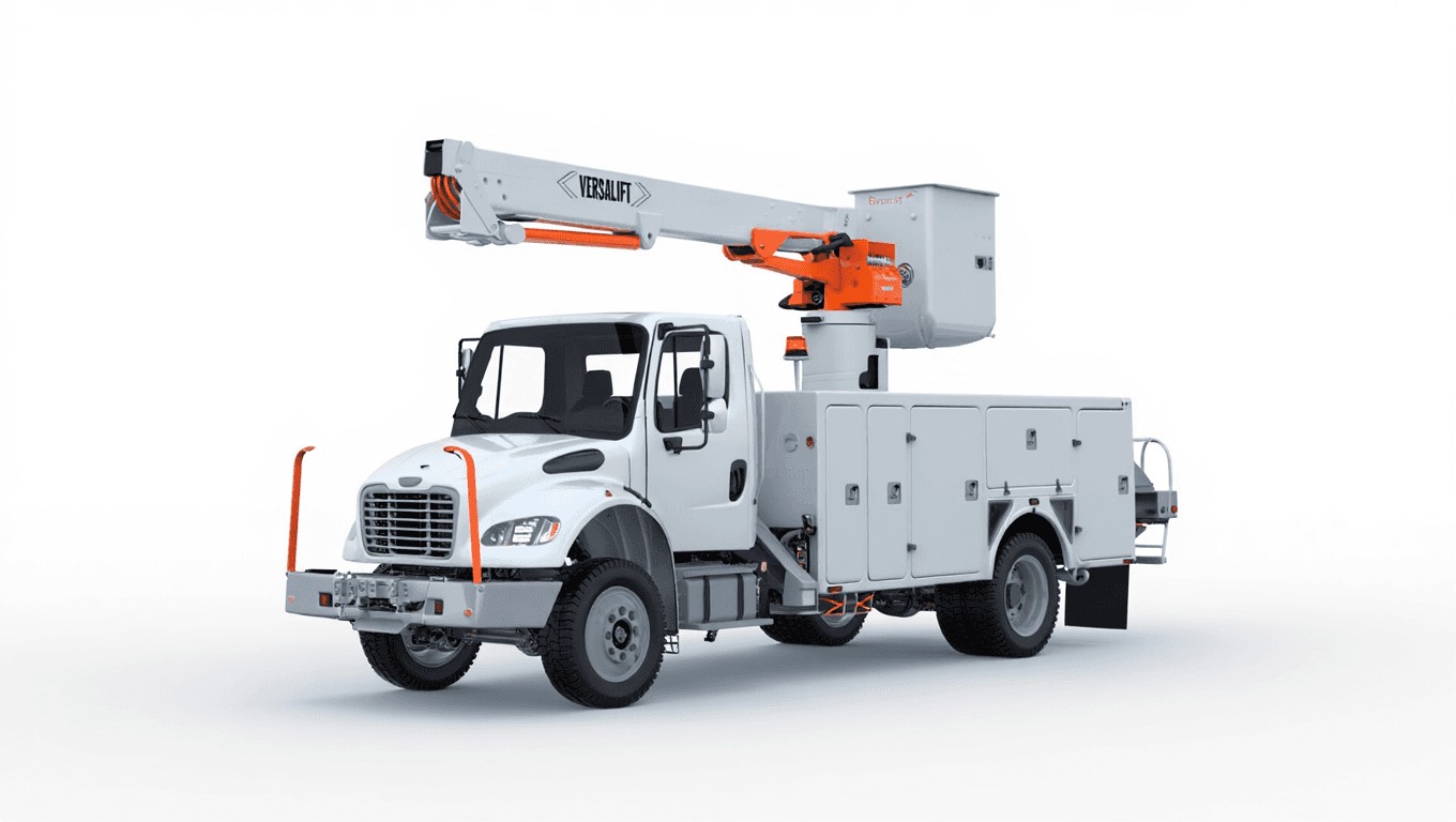 White Versalift bucket truck with orange equipment