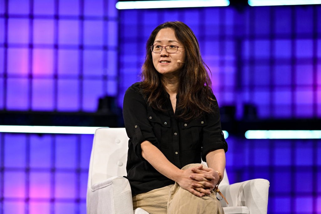 Lin Qiao speaking onstage at Web Summit in Lisbon