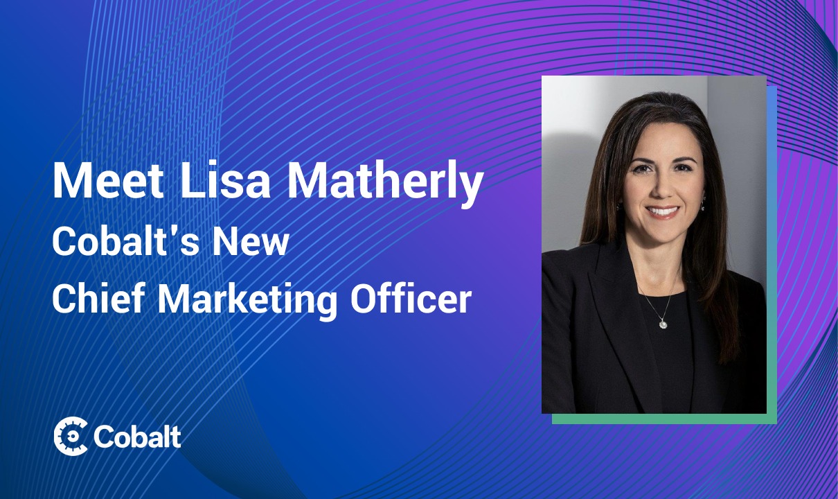 Cobalt announcement graphic introducing Lisa Matherly as chief marketing officer
