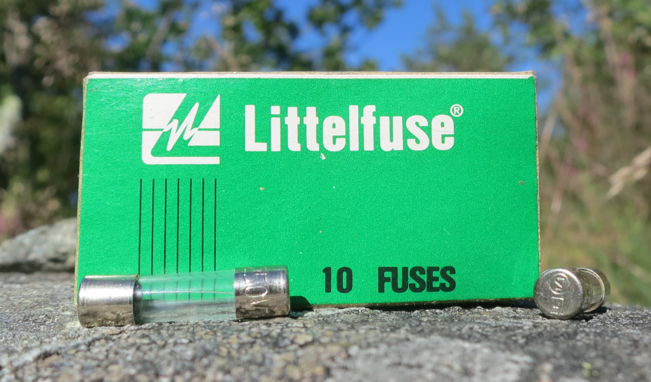 A box of Littelfuse glass cartridge fuses