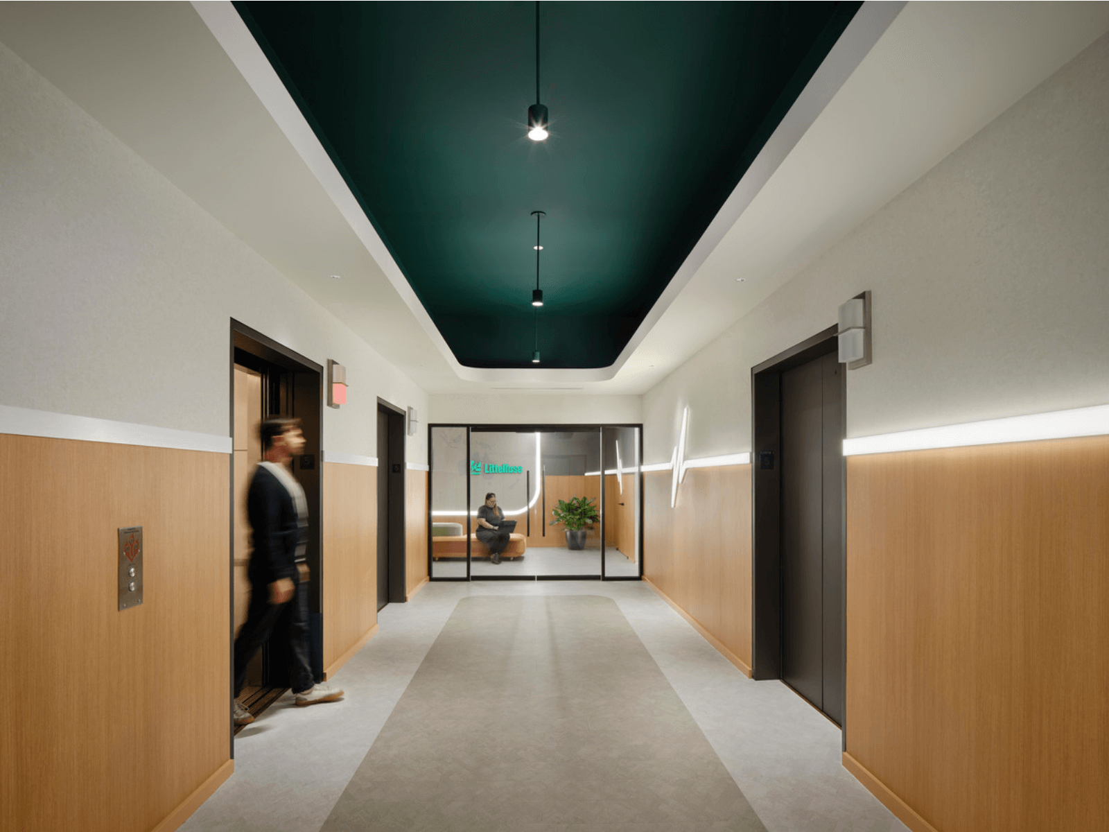 Littelfuse Rosemont headquarters lobby with branded wall
