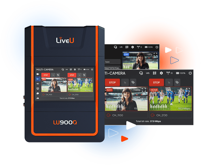 LiveU LU900Q portable production unit with its dual-camera monitoring interface