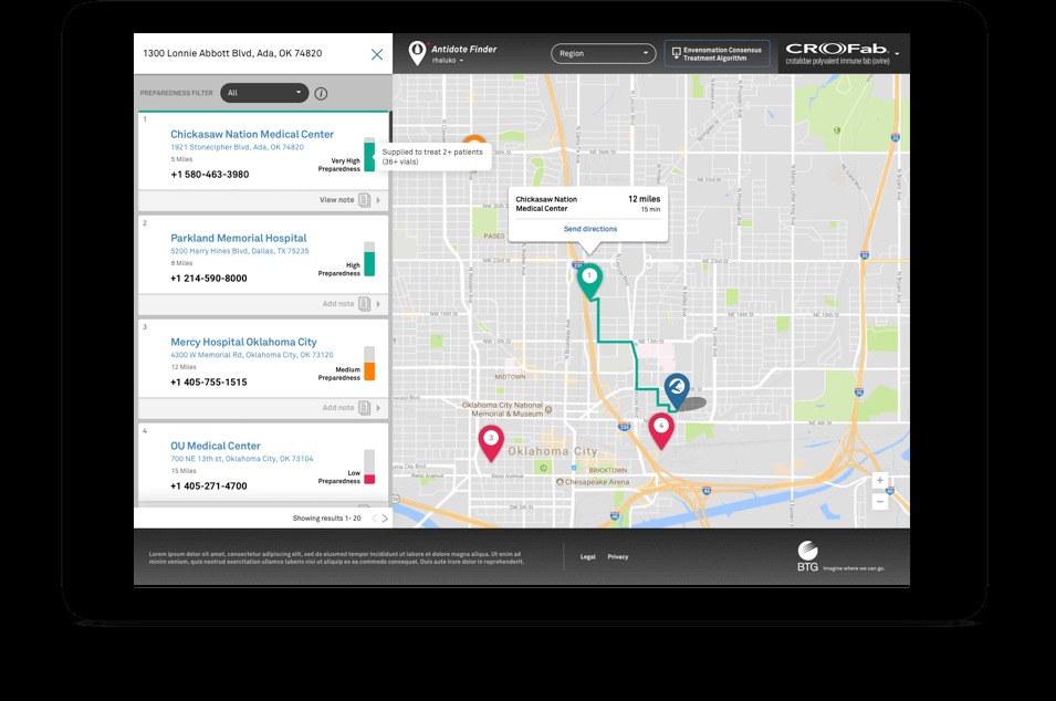 Local Wisdom interface designs for BTG's antidote finder application