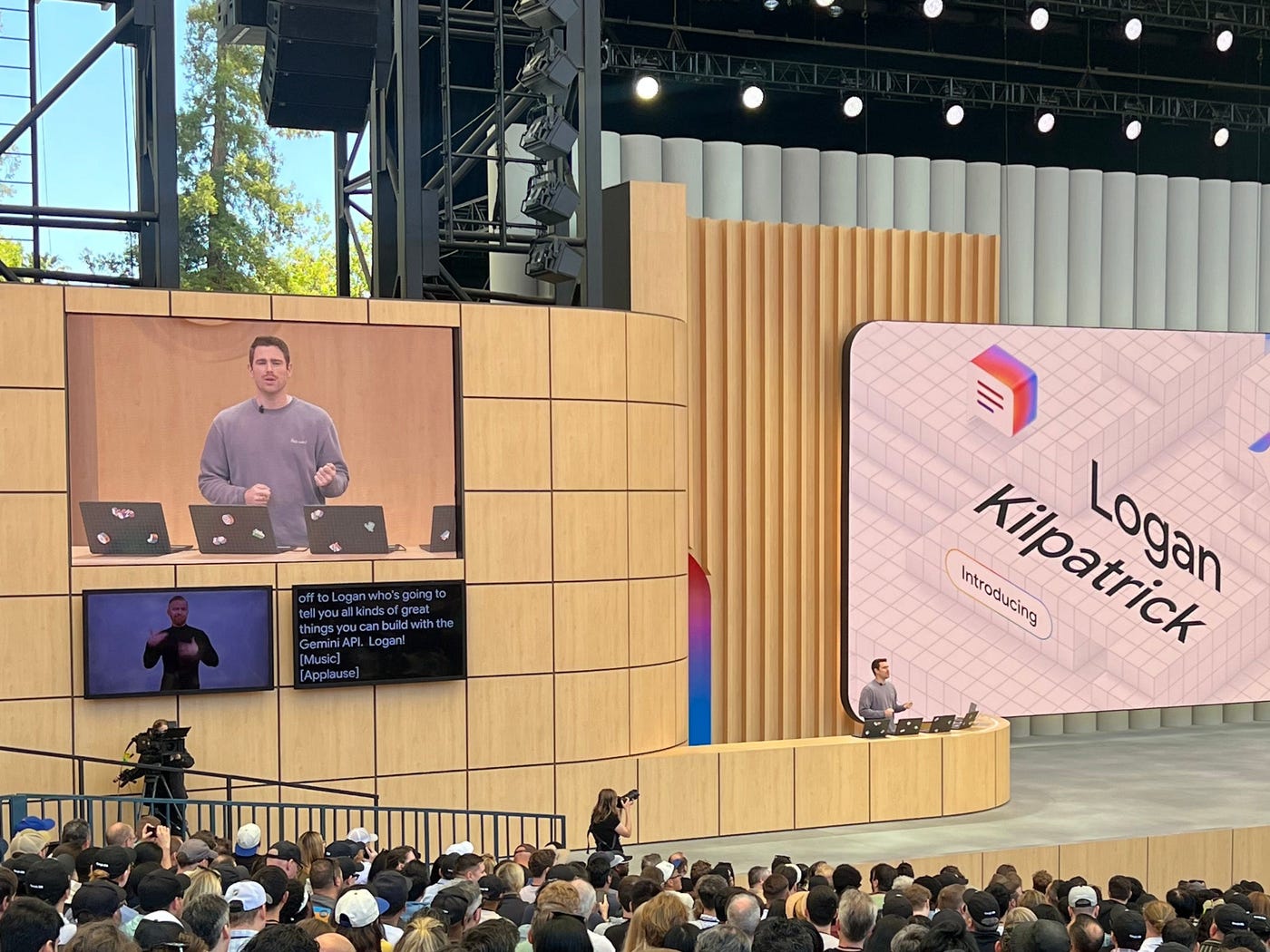 Logan Kilpatrick speaking onstage at Google I/O