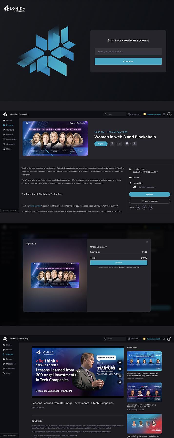 Historical Lohika community portal design showing event registration and recorded leadership talks