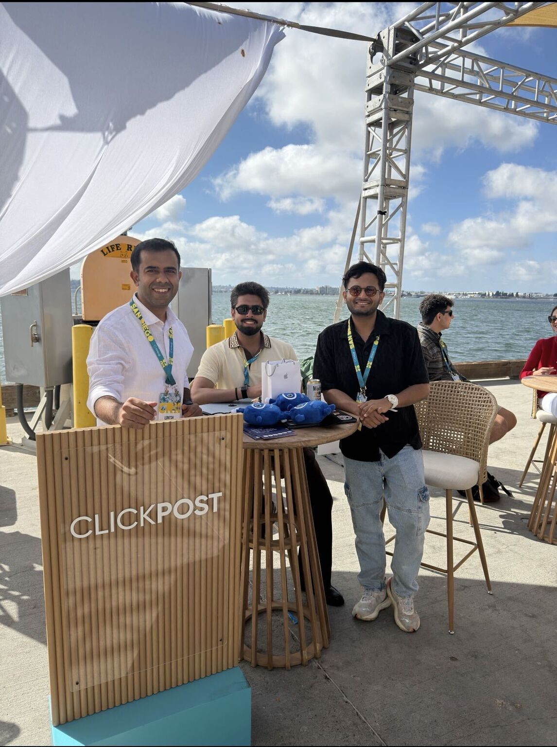 Lokesh Kumar with ClickPost colleagues at the company booth during Commerce Roundtable 2026 in San Diego