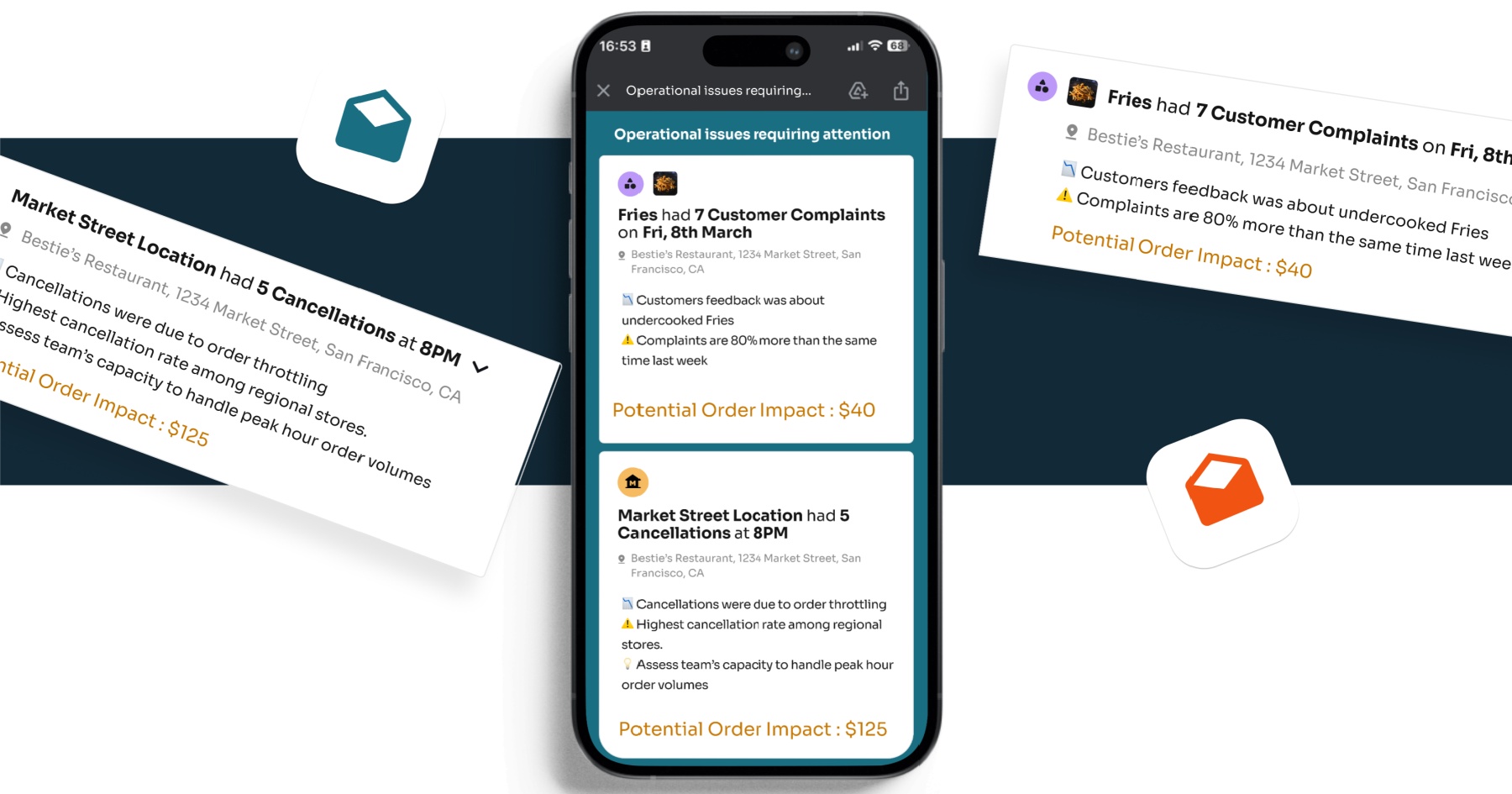 Loop AI product interface showing operational alerts on a mobile screen