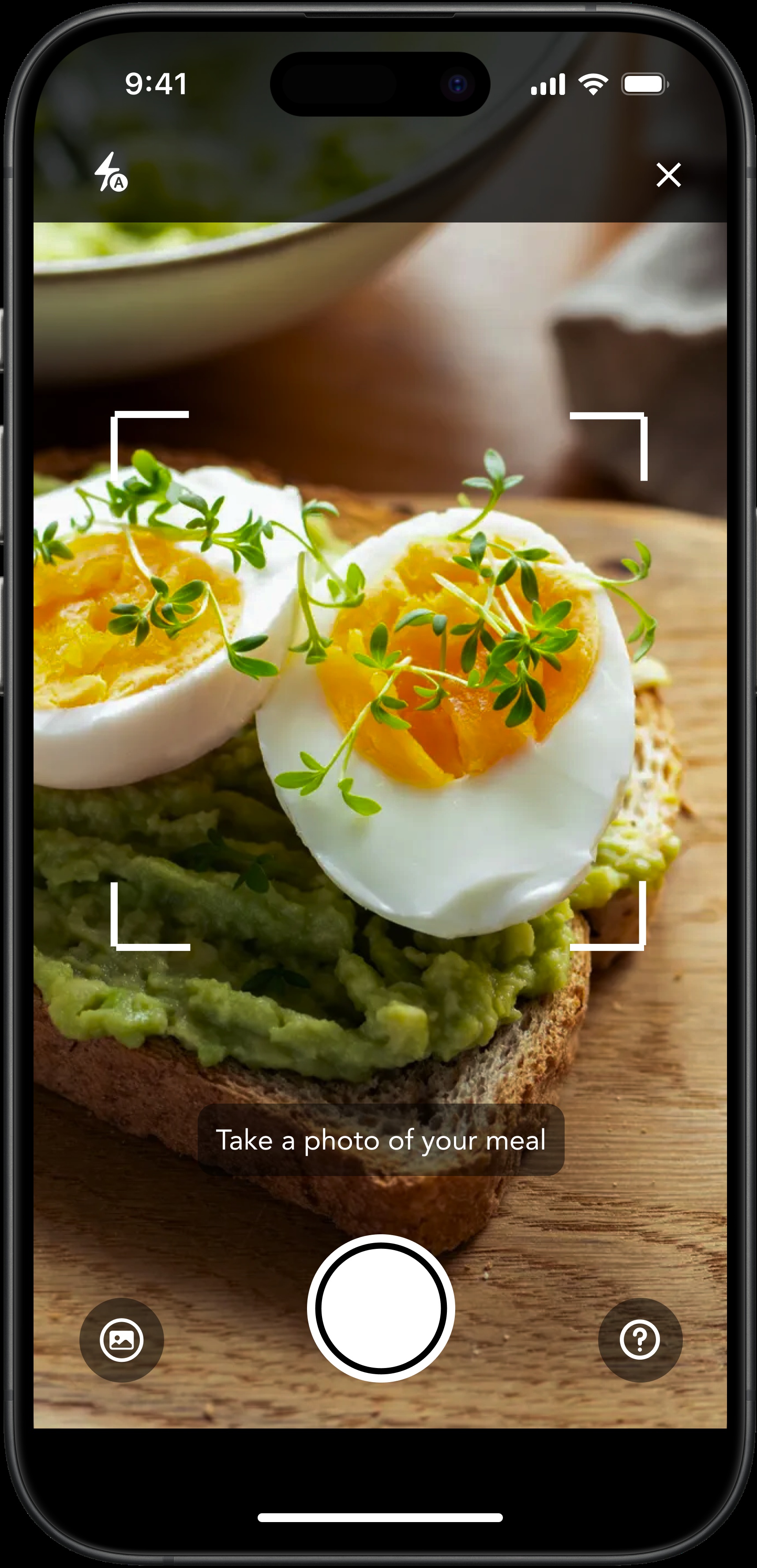 Lose It! Snap It camera interface framing eggs on avocado toast