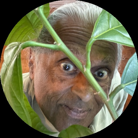 Lotus Interworks founder Gopi Gopinath peering through green leaves