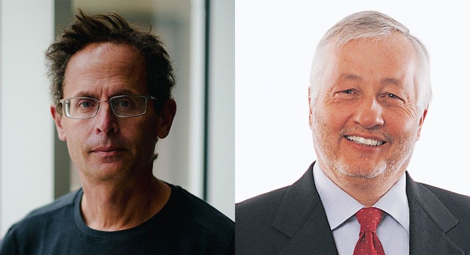 Benjamin Cravatt on the left and Lou Lange on the right in the Scripps Research board appointment announcement