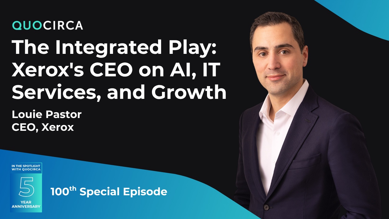 Quocirca’s interview graphic featuring Louie Pastor and the topic of AI, IT services and growth