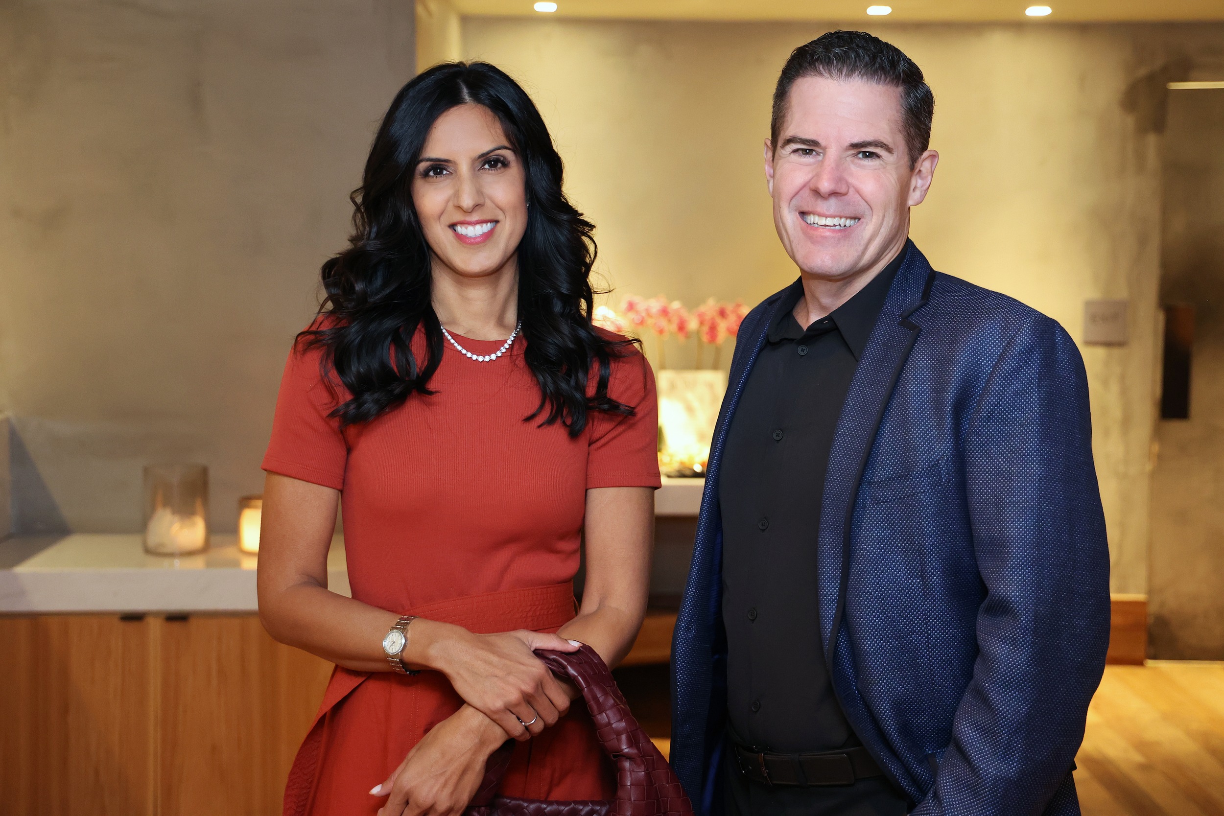 Full Glass Wine co-founders Neha Kumar and Louis Amoroso standing together at Wally's in October 2024