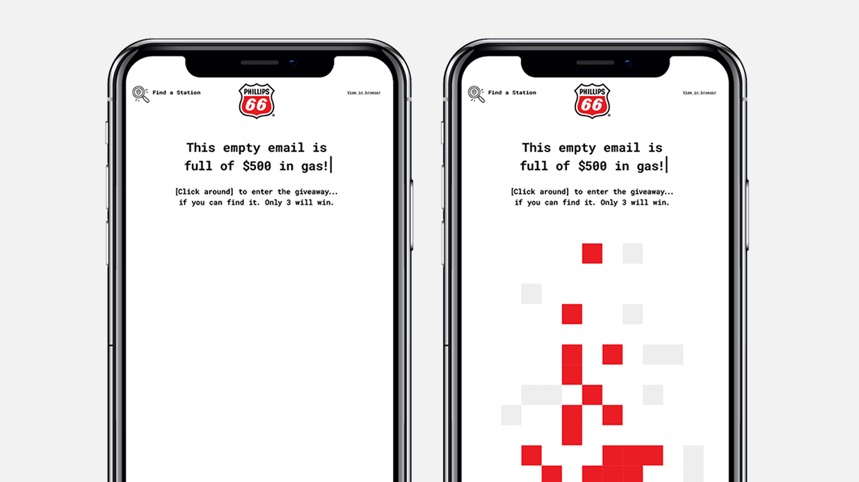 Email campaign mockups for the Phillips 66 Hidden Gas Hunt
