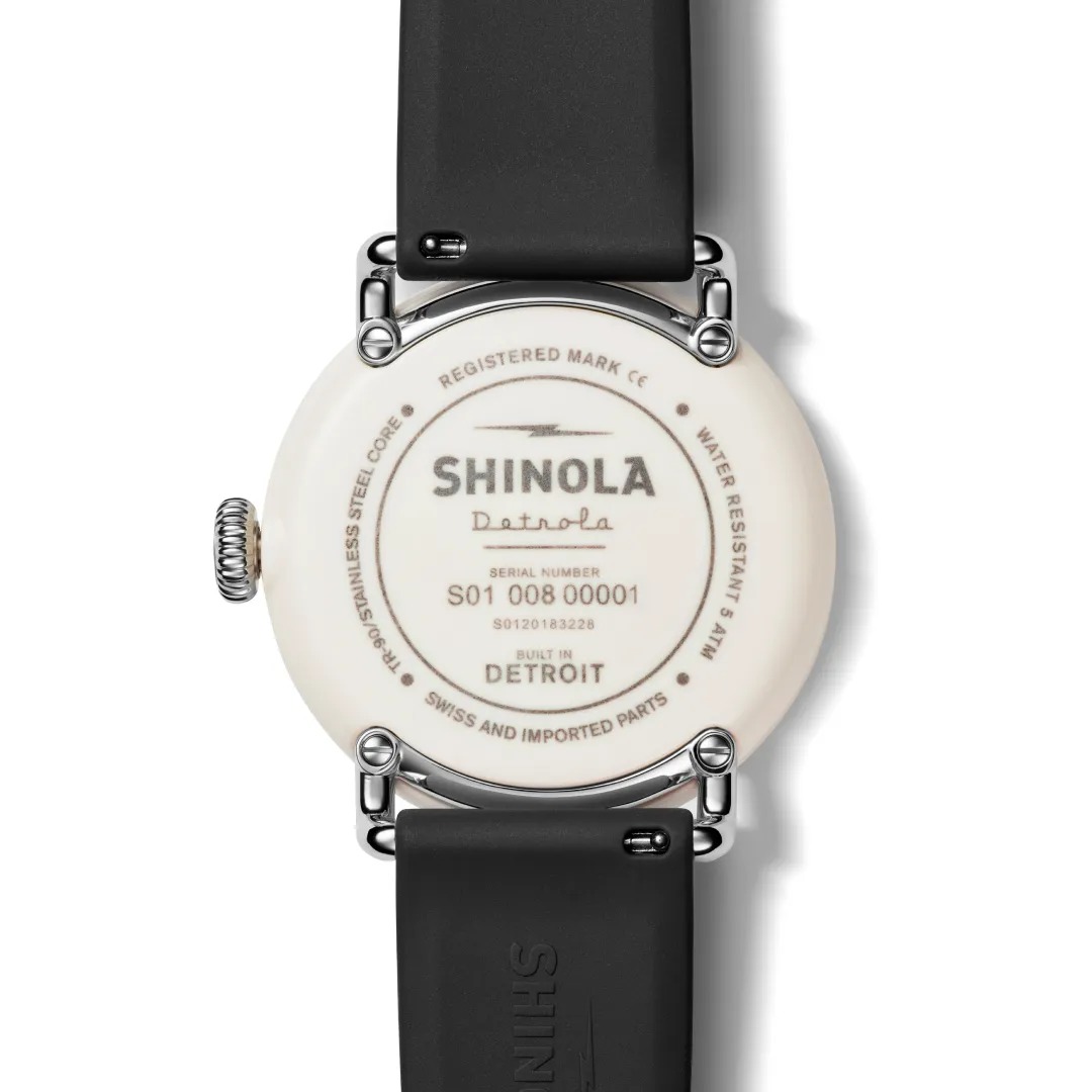 The back of a Shinola Detroit watch featured in Lovio George's portfolio