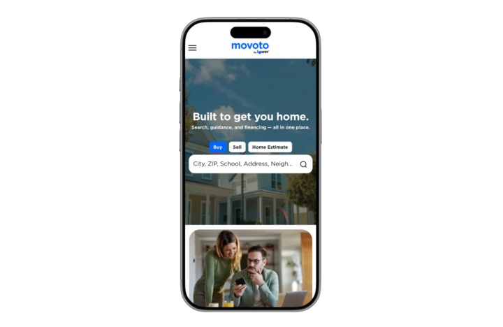 Movoto by Lower mobile homepage with home search and buy, sell, and home estimate options