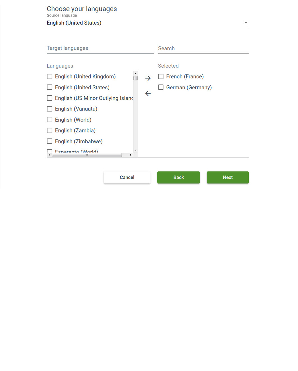 LTC Worx request wizard showing language selection