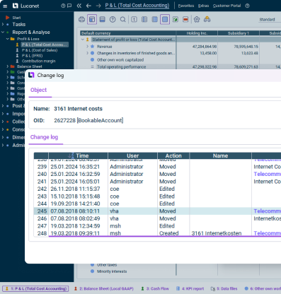 Lucanet audit trail and drill-down interface