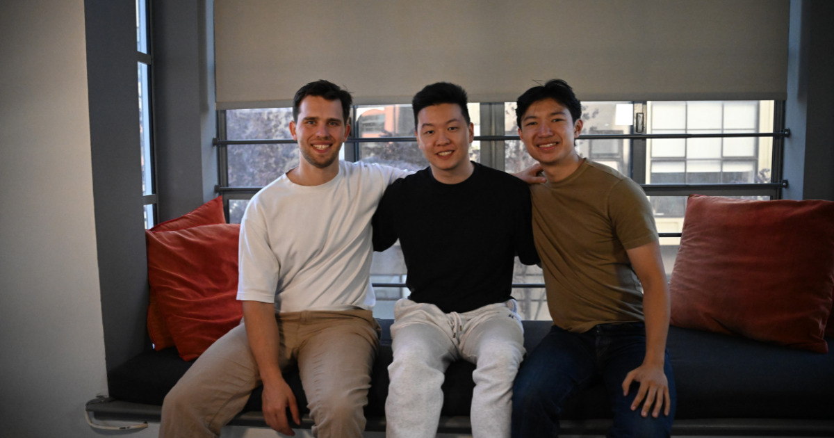 Luke Button, James Chen and Bryant Le seated together as the Fernstone founding team