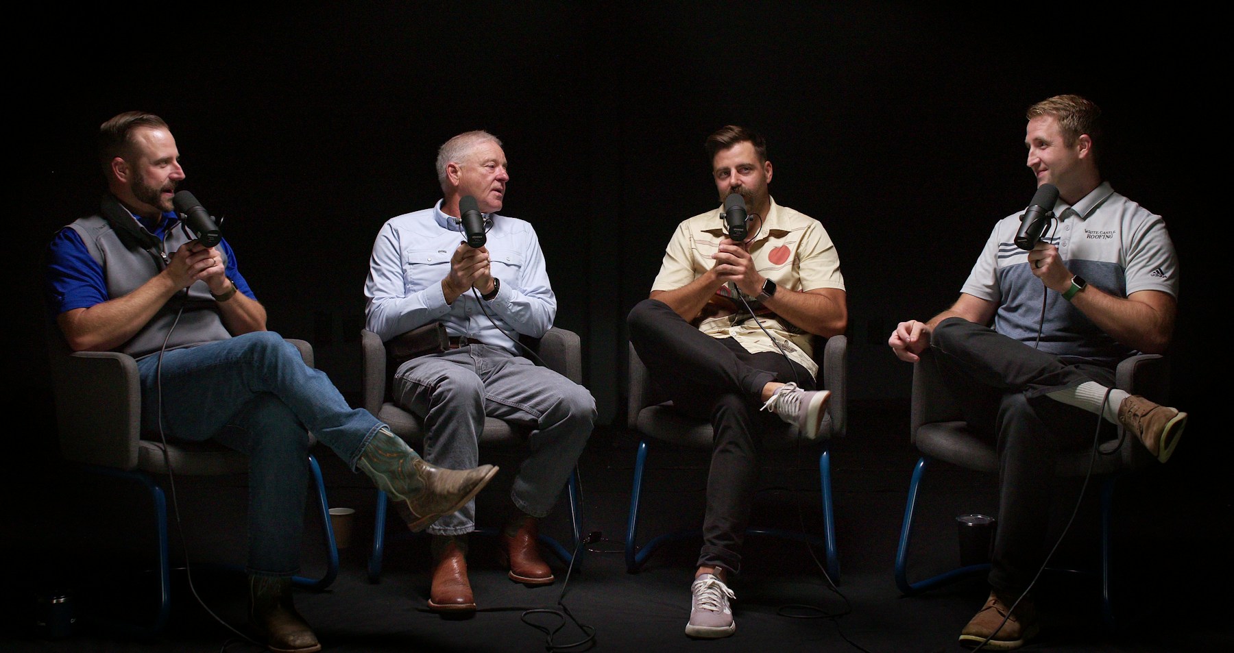Luke Hansen seated with his father Mike and brothers Dane and Jake during a CompanyCam conversation