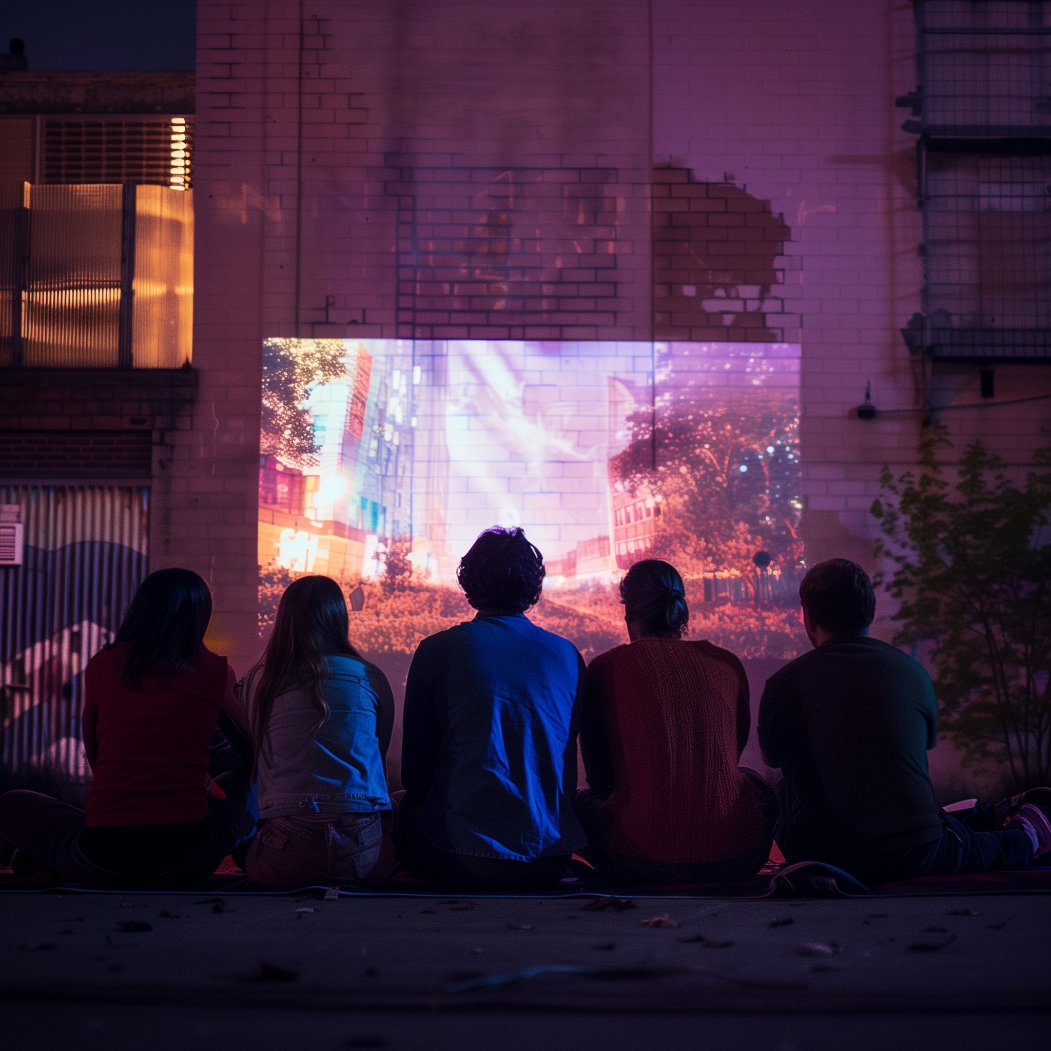 A Lumi projector set up outdoors near a vehicle