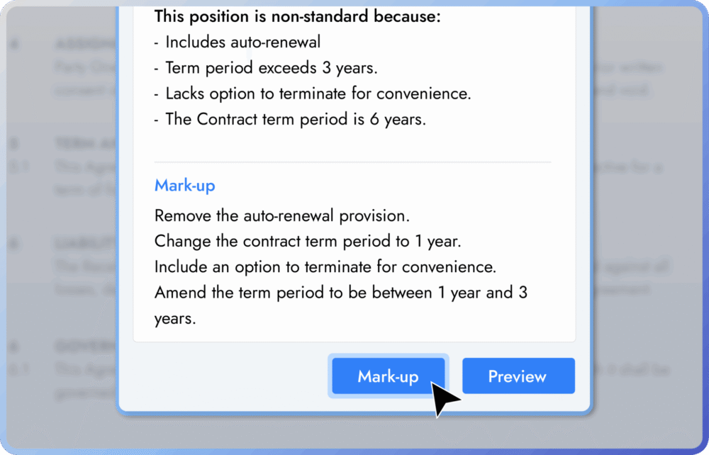 Luminance explaining a non-standard term and suggesting contract markup