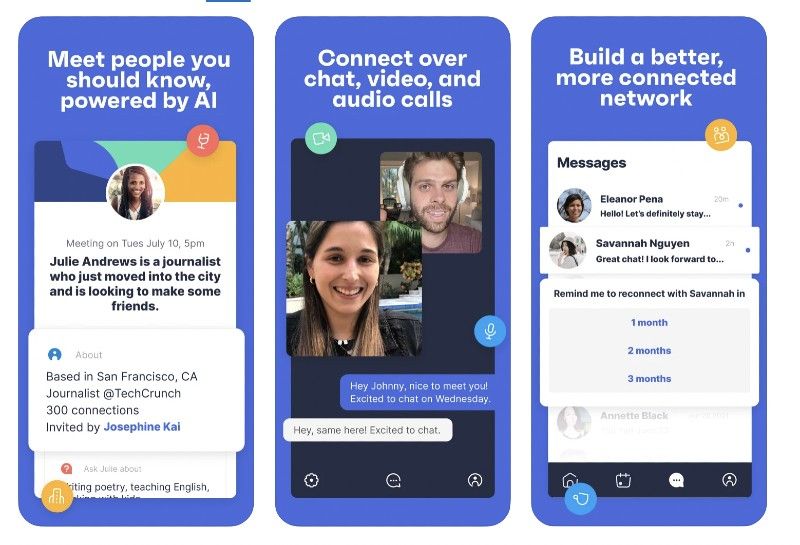 Lunchclub mobile product screens showing profiles and ways to connect