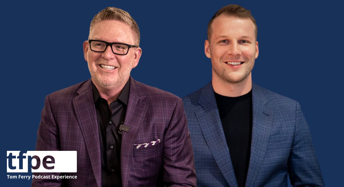 Tom Ferry on the left and Luxury Presence founder Malte Kramer on the right in a podcast promotional portrait