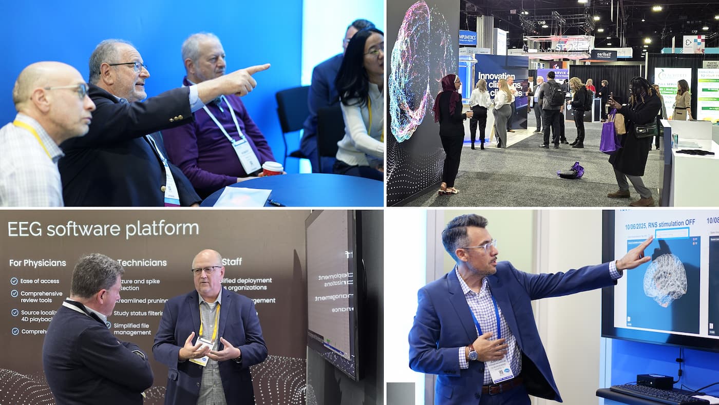 Collage of LVIS staff demonstrating NeuroMatch to conference attendees at AES 2025