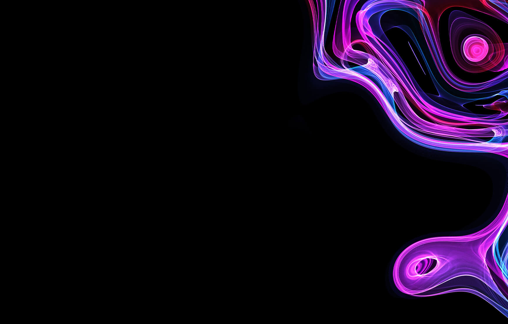 Abstract ribbons of pink, violet and blue light against a black field