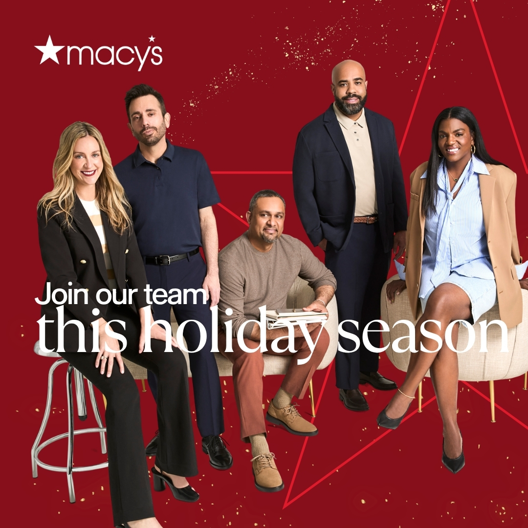 Macy's company-supplied holiday recruitment image featuring colleagues