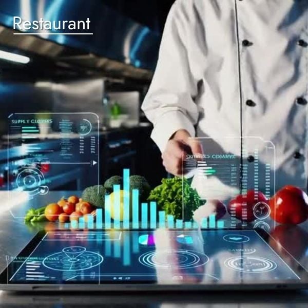 A restaurant worker using Mad Mobile technology at the counter