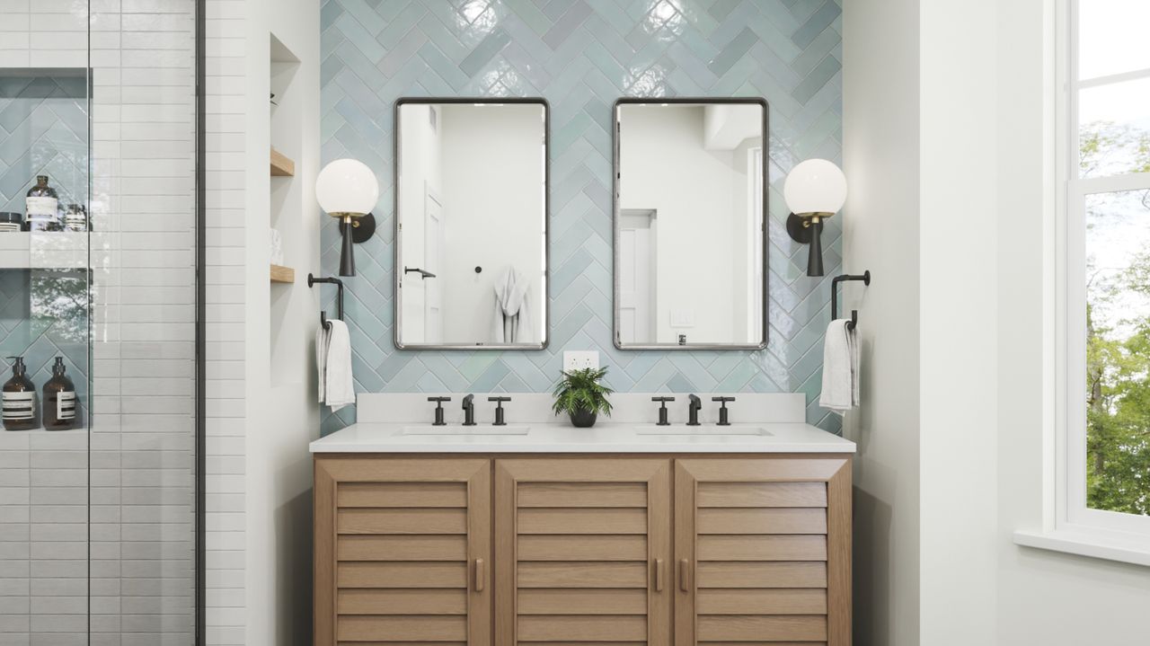 A green bathroom design rendering by Made Renovation