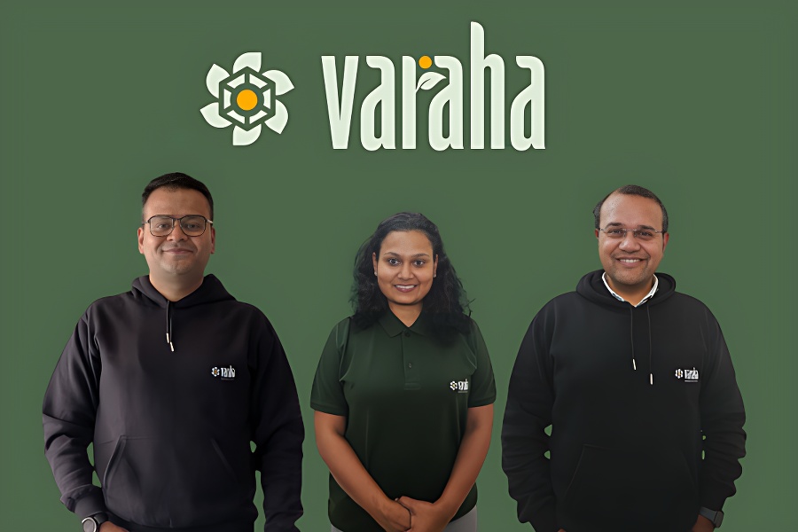 Varaha co-founders Vishal Kuchanur, Ankita Garg and Madhur Jain stand together