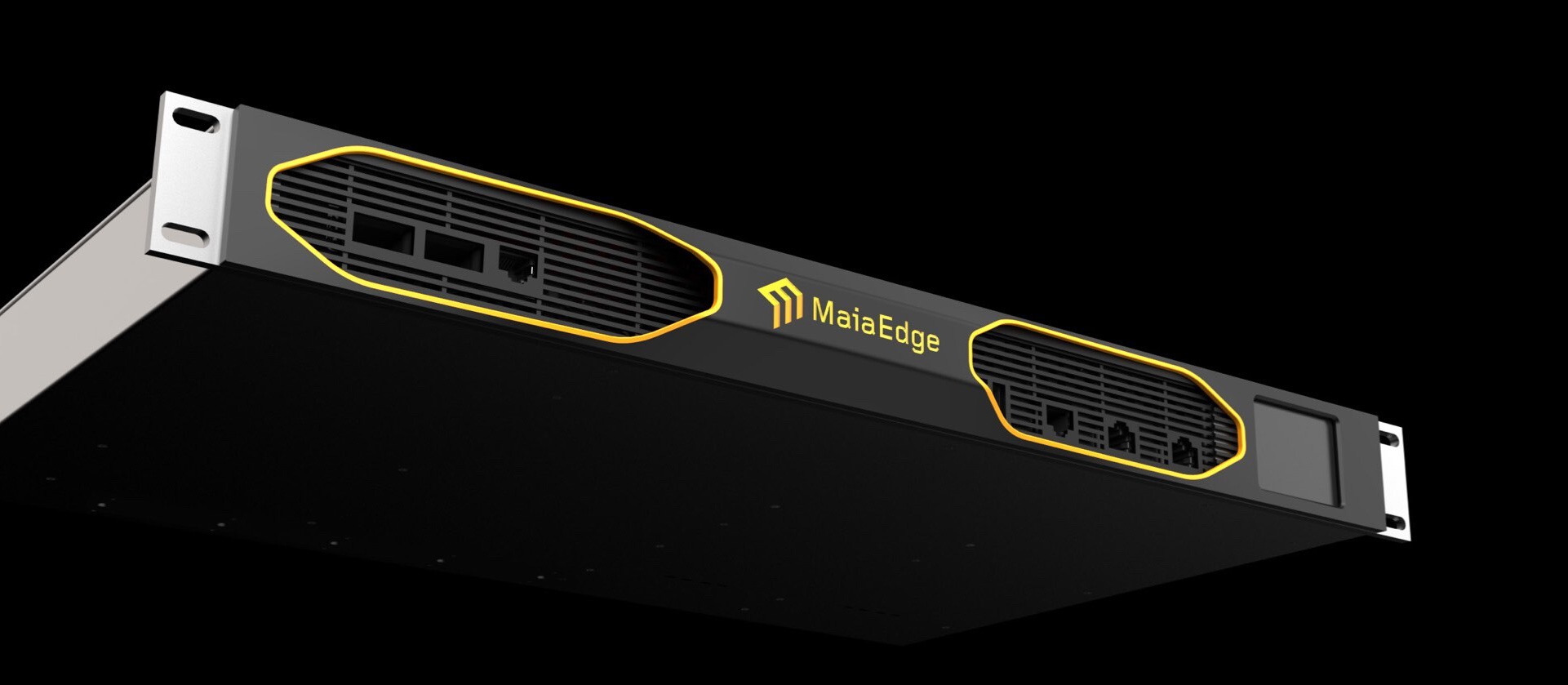 MaiaEdge Path Border Controller, a black 1RU network appliance with yellow trim