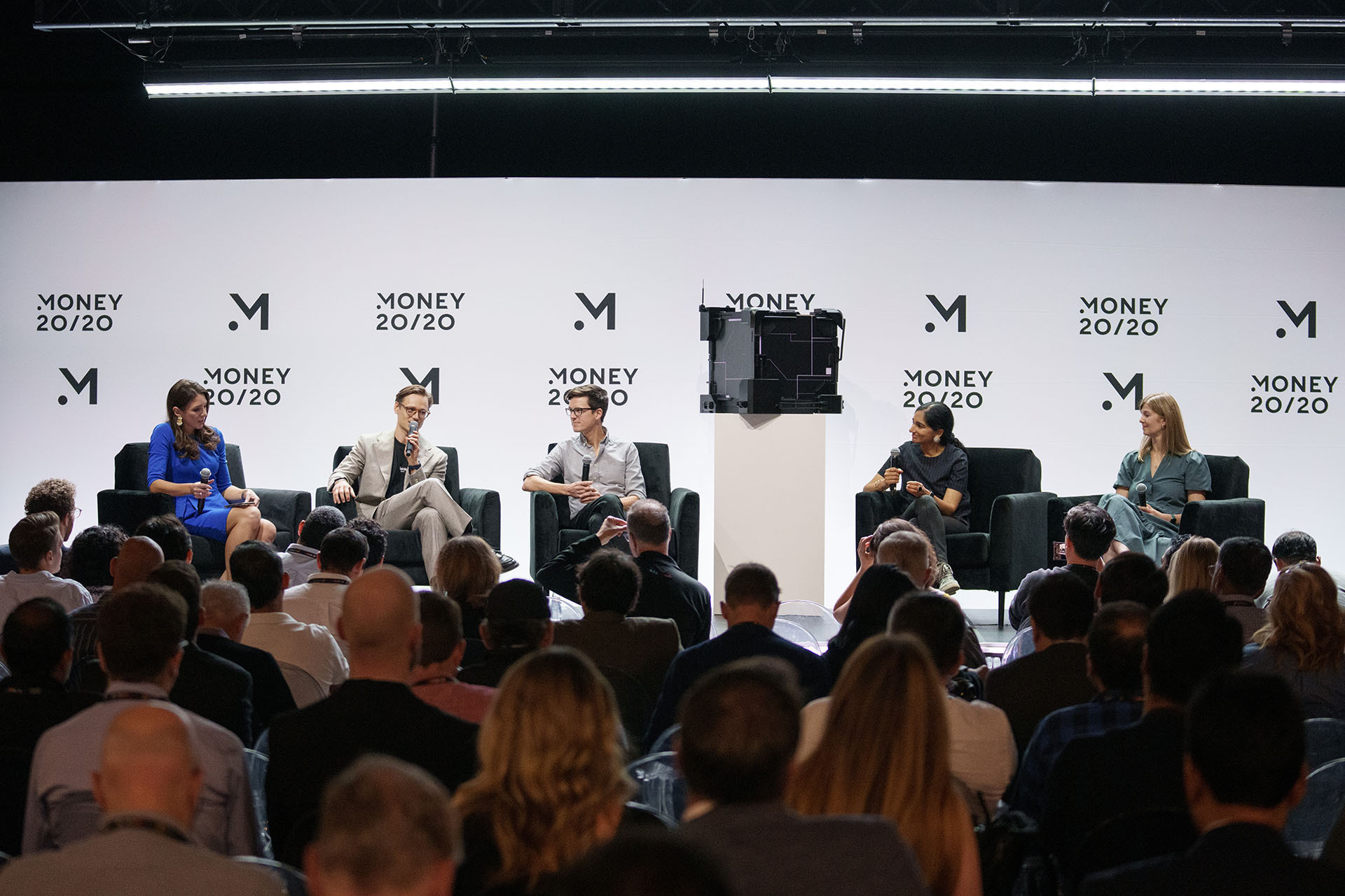 Maik Taro Wehmeyer, second from left, speaking on a Money20/20 panel with other financial technology specialists.