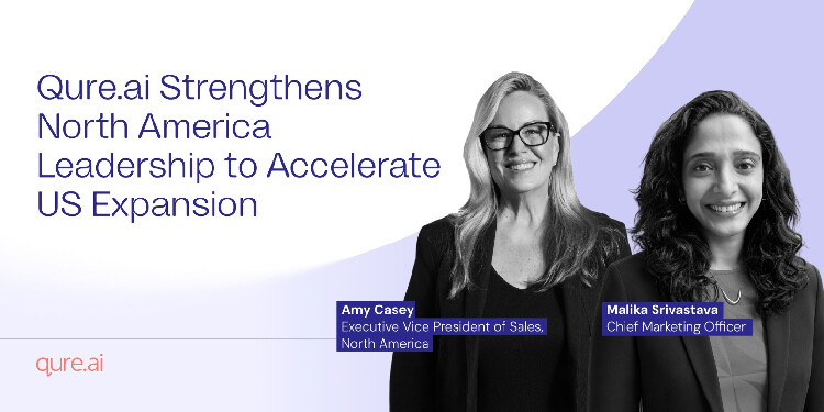 Qure.ai appointment graphic featuring Amy Casey and Malika Shrivastava