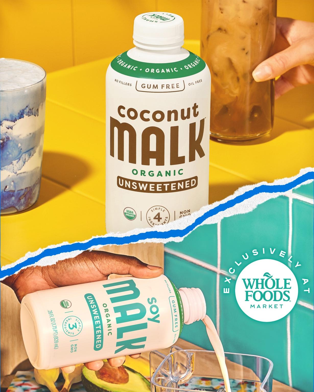 MALK soy and coconut plant milk bottles from the 2025 launch