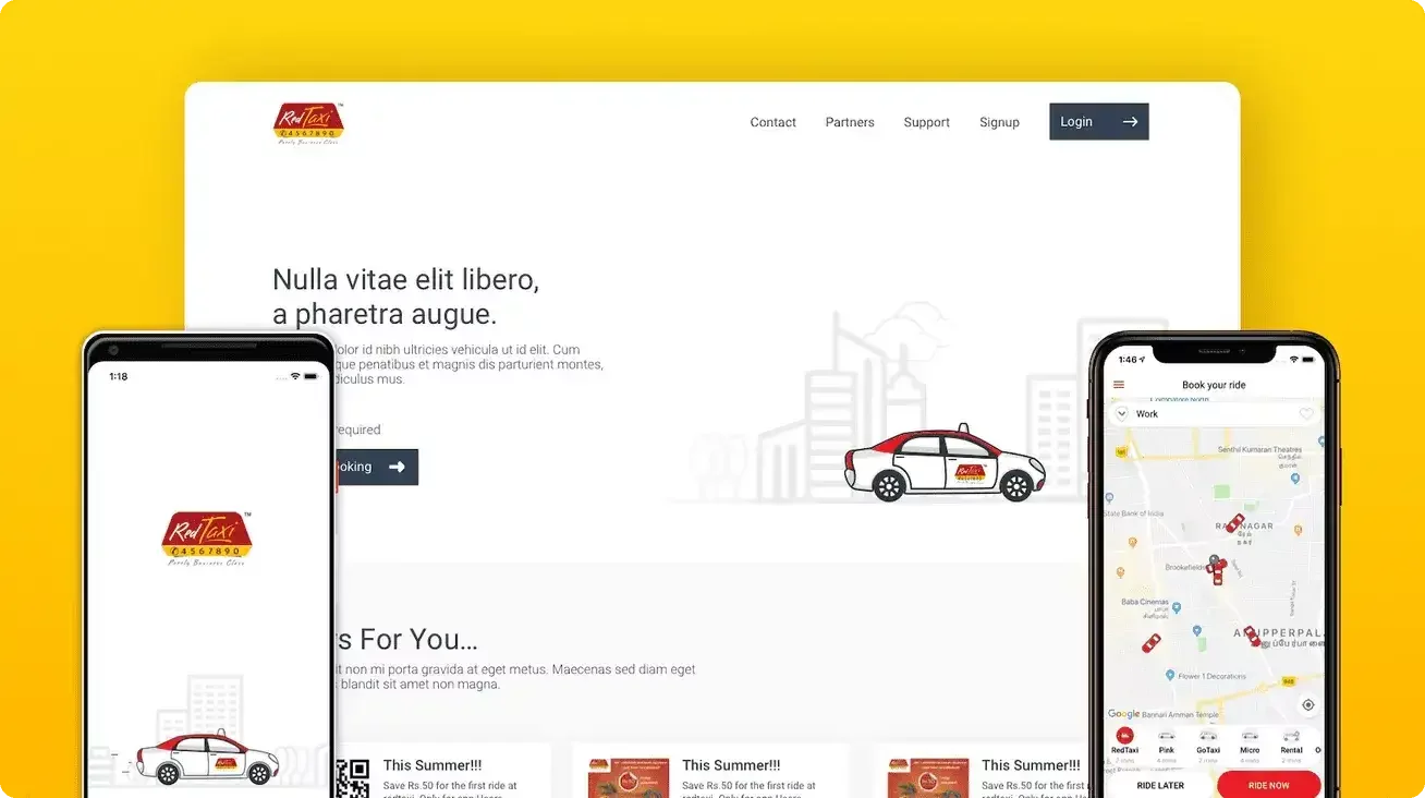 Red Taxi mobile application screens presented in Mallow’s client portfolio