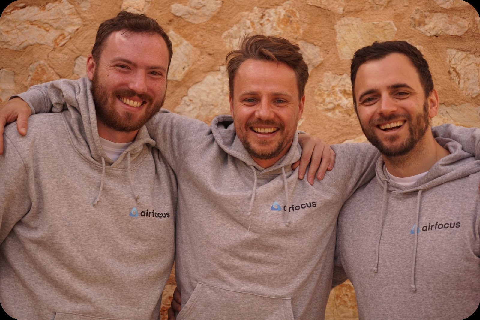 Christian Hoffmeister, Malte Scholz, and Valentin Firak together in airfocus hoodies
