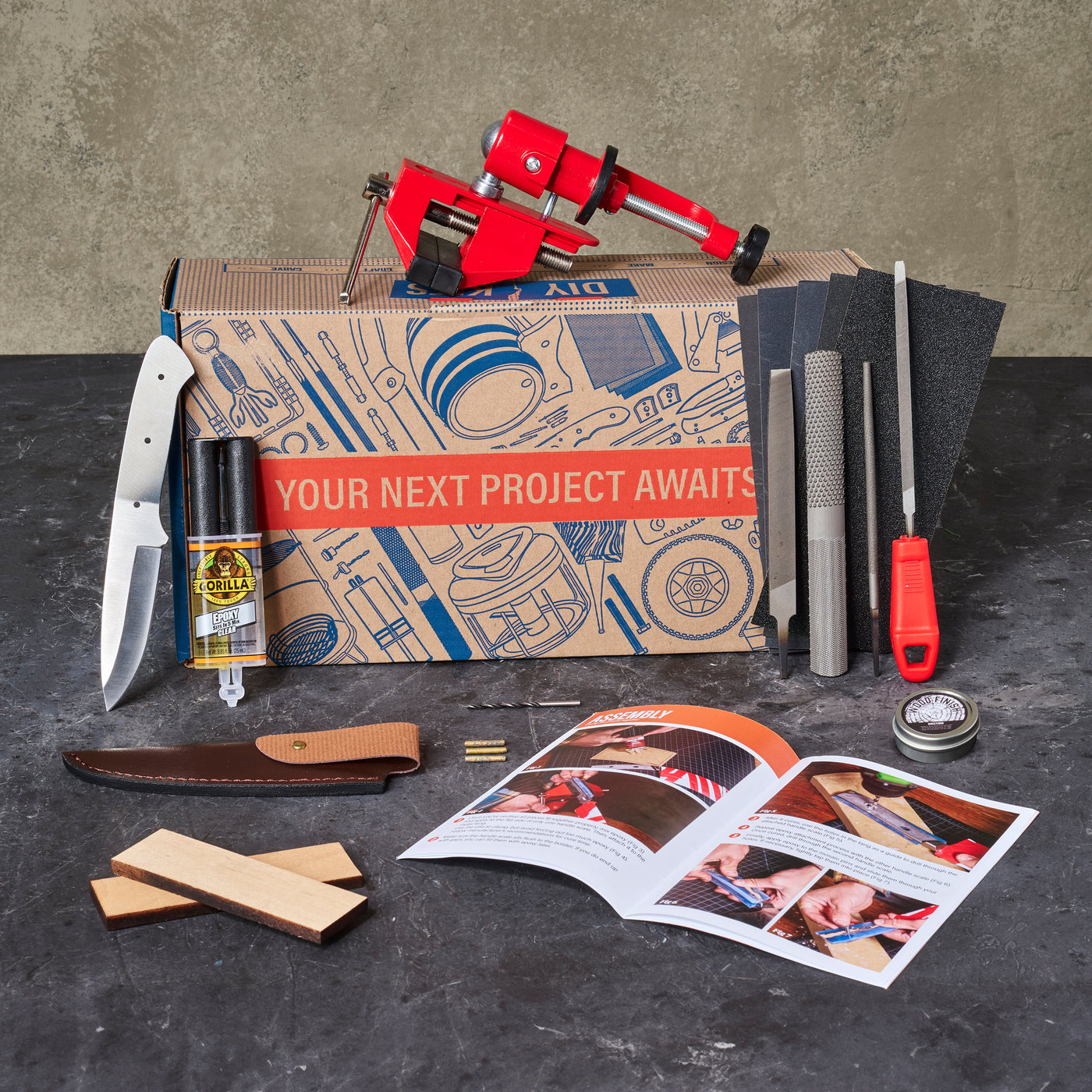 Man Crates knife-making kit and components