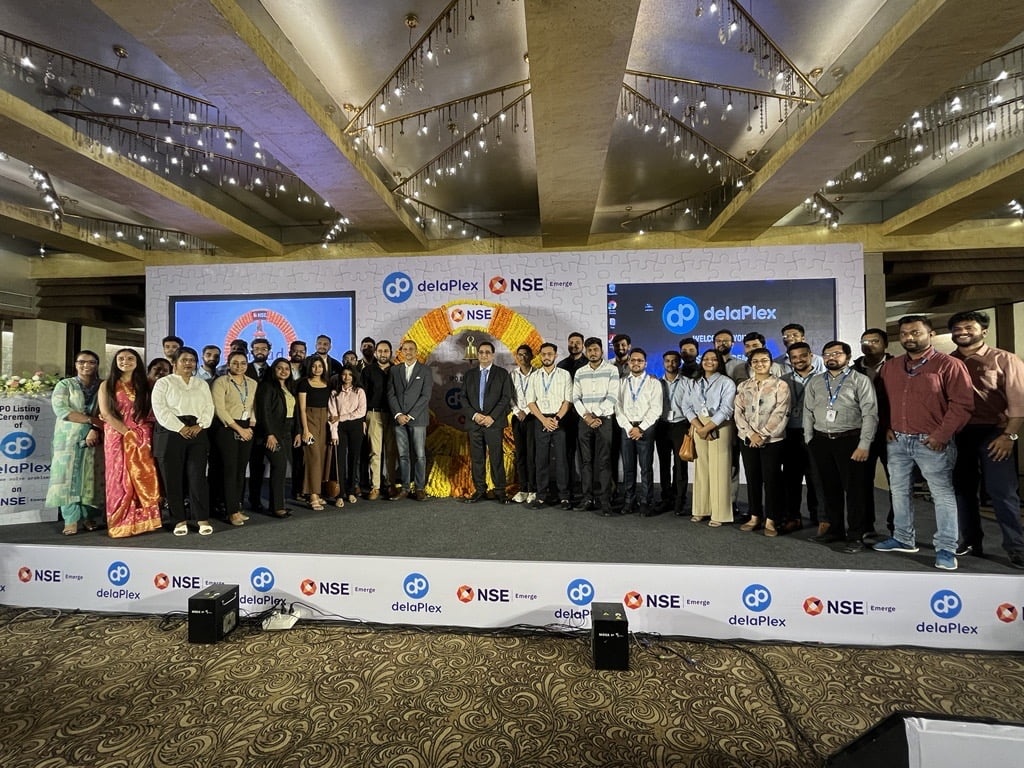 DelaPlex colleagues assembled for a group photograph published with the company’s NSE listing announcement