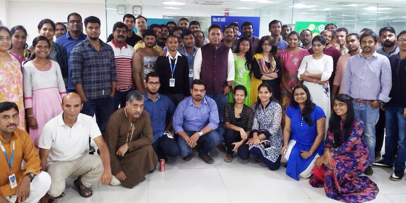 Agile CRM team gathered in their office in a photograph published in 2016