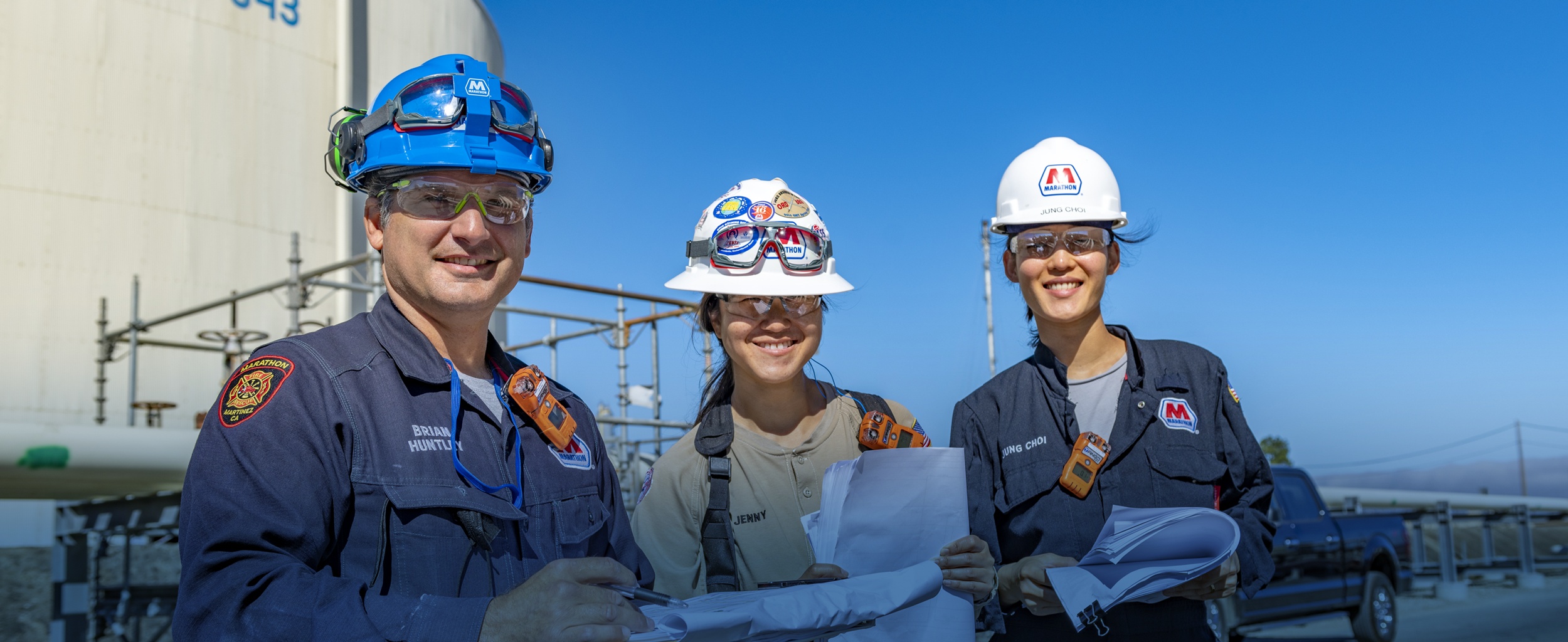 Martinez Renewables employees reviewing safety procedures together