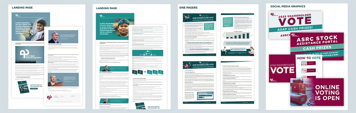 A strip of campaign creative made for an Arctic Slope Regional Corporation shareholder education campaign