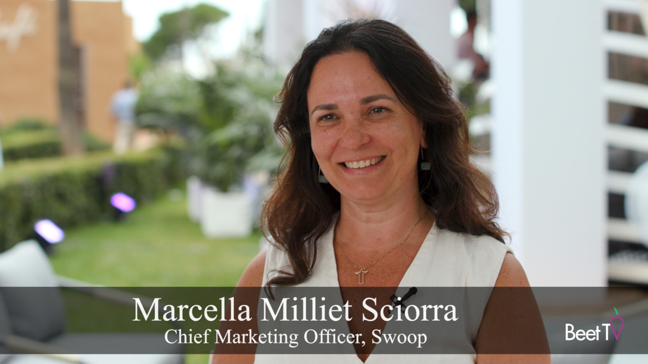 Marcella Milliet Sciorra speaking during a Beet.TV interview at Cannes Lions in 2025