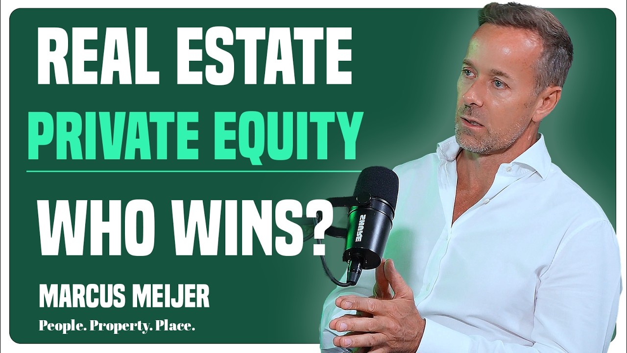 Marcus Meijer pictured at a microphone in the publisher artwork for his People Property Place interview