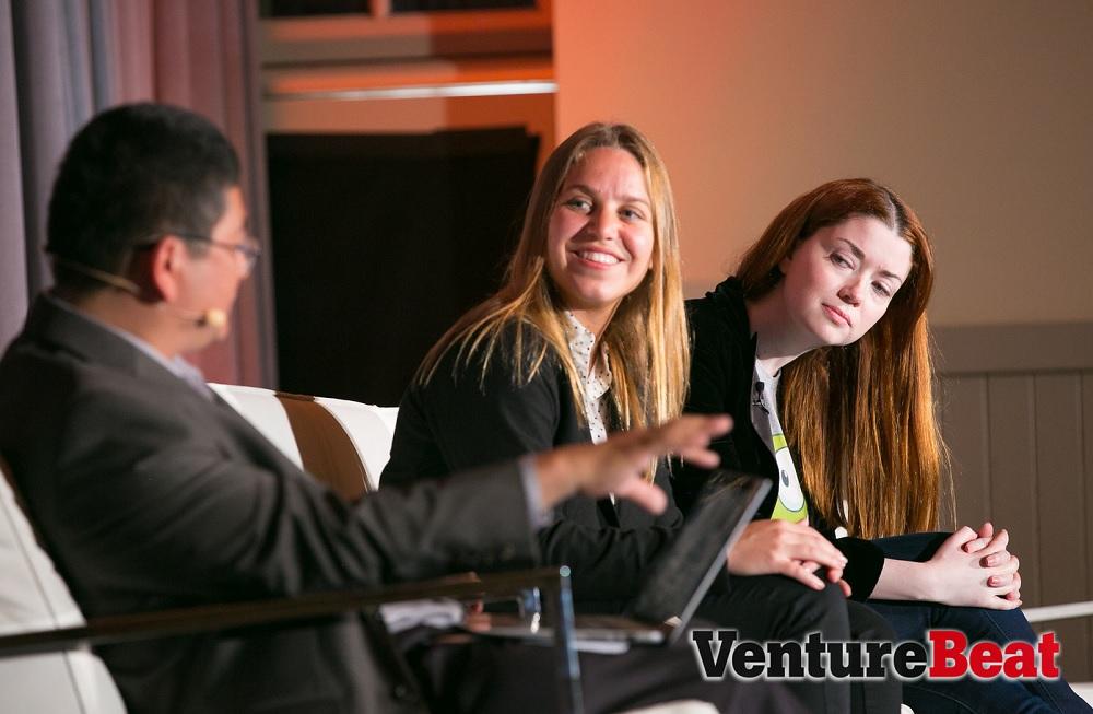 Maria Alegre, centre, on a Mobile Summit panel with Dean Takahashi and Diana Moldavsky
